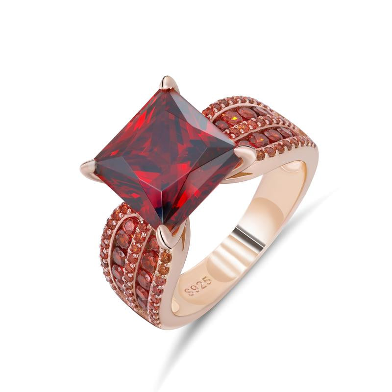 [R176] UCCIYO Classic Elegant Cubic Zirconia Ring S925 Silver 6Ct Princess Cut Vintage Engagement Ring Red Gold High-End Prefect Brithday Wedding Gift