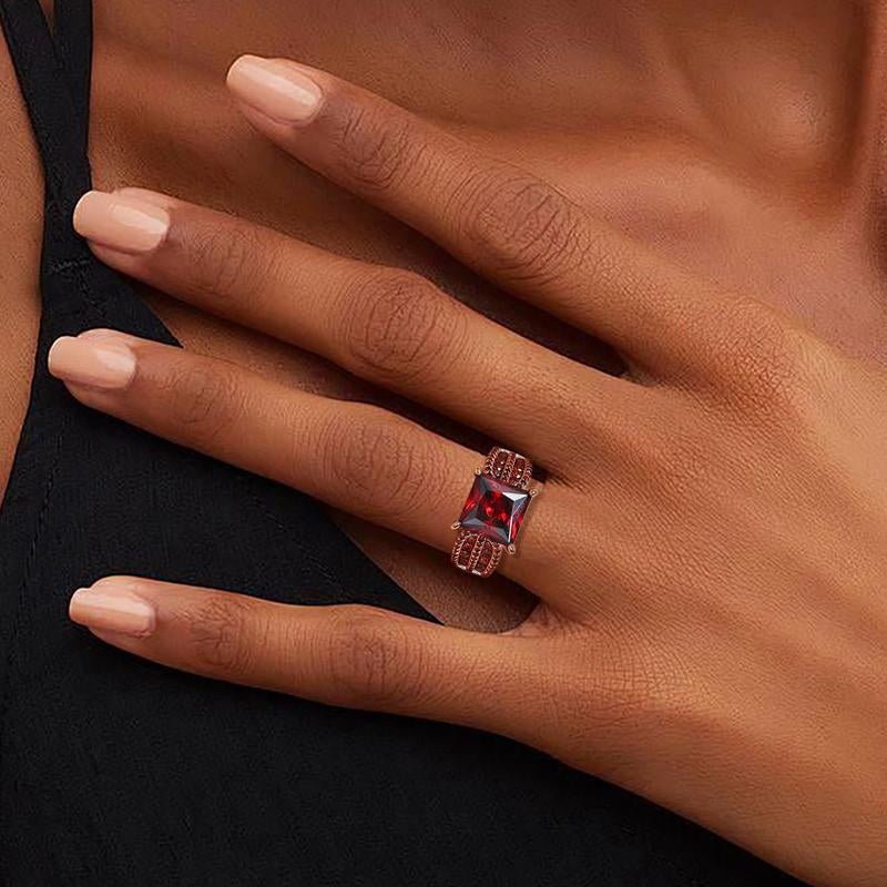 [R176] UCCIYO Classic Elegant Cubic Zirconia Ring S925 Silver 6Ct Princess Cut Vintage Engagement Ring Red Gold High-End Prefect Brithday Wedding Gift
