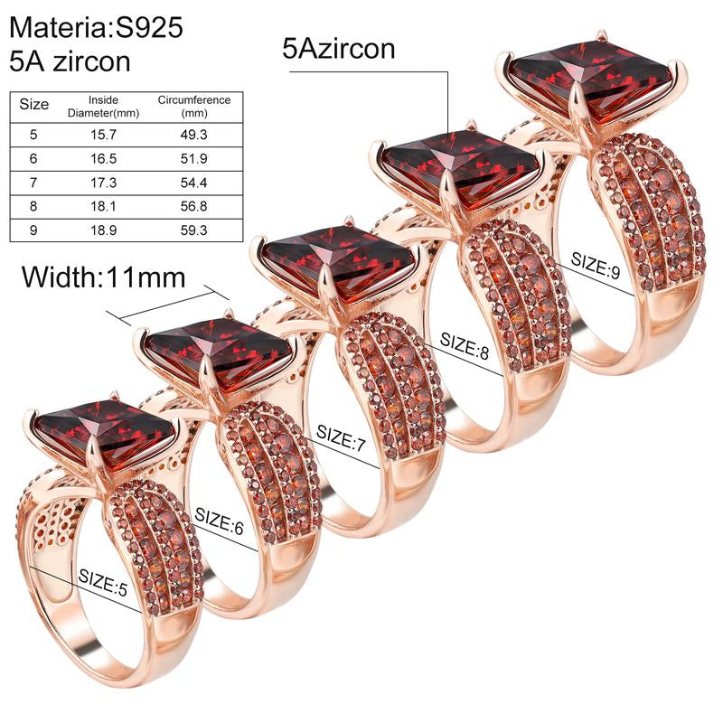 [R176] UCCIYO Classic Elegant Cubic Zirconia Ring S925 Silver 6Ct Princess Cut Vintage Engagement Ring Red Gold High-End Prefect Brithday Wedding Gift