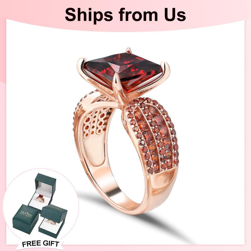 [R176] UCCIYO Classic Elegant Cubic Zirconia Ring S925 Silver 6Ct Princess Cut Vintage Engagement Ring Red Gold High-End Prefect Brithday Wedding Gift