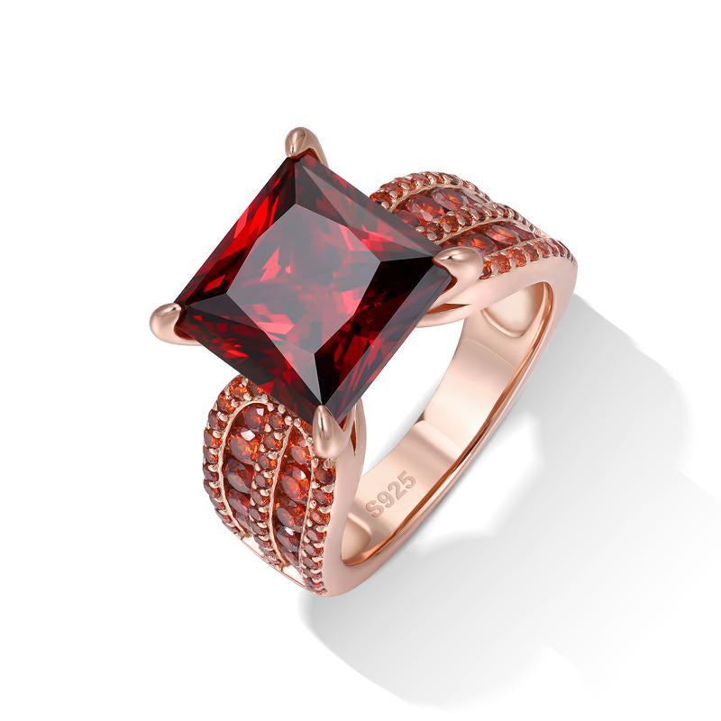 [R176] UCCIYO Classic Elegant Cubic Zirconia Ring S925 Silver 6Ct Princess Cut Vintage Engagement Ring Red Gold High-End Prefect Brithday Wedding Gift