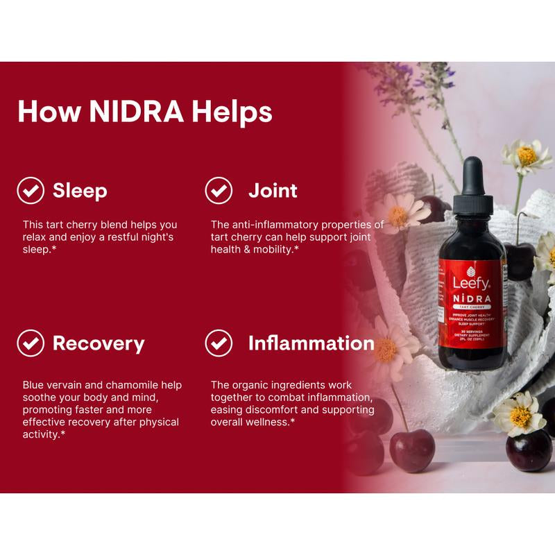 Leefy Organics Tart Cherry Nidra - Fast Absorbing, Anti-Inflammatory, Sleep Support, Pain Relief, Muscle Recovery, Joint & Heart Health - Non-Gmo, Gluten-Free, Vegan - 2 Oz Healthcare Acid Natural Supplement