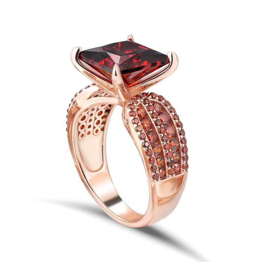 [R176] UCCIYO Classic Elegant Cubic Zirconia Ring S925 Silver 6Ct Princess Cut Vintage Engagement Ring Red Gold High-End Prefect Brithday Wedding Gift