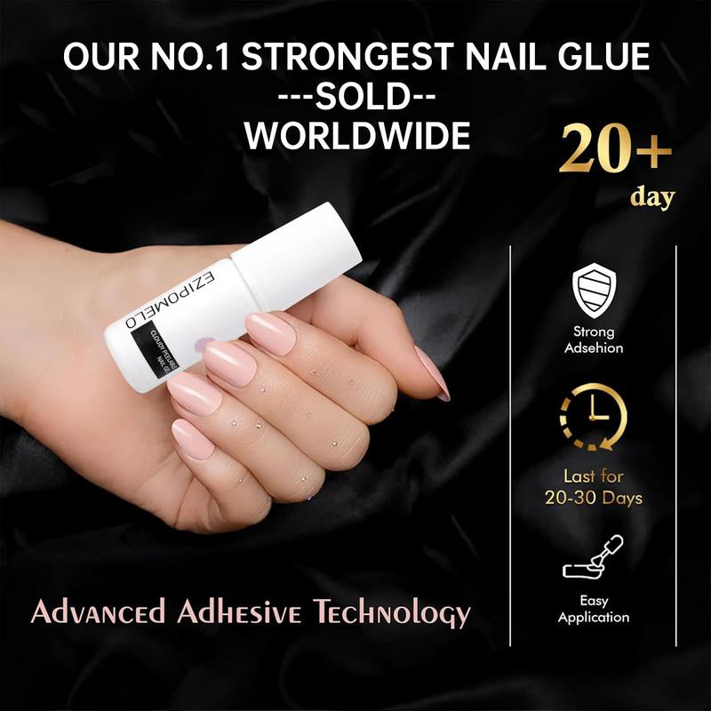 Ezipomelo Nail Glue for Press Ons, Press on Nails and Acrylic Nails, Super Strong Long Adhesion Lasting Gel Nail Glue for Nail Tips, Upgrade Safety Non-Acid Non-Toxic, No Need LED Lamp